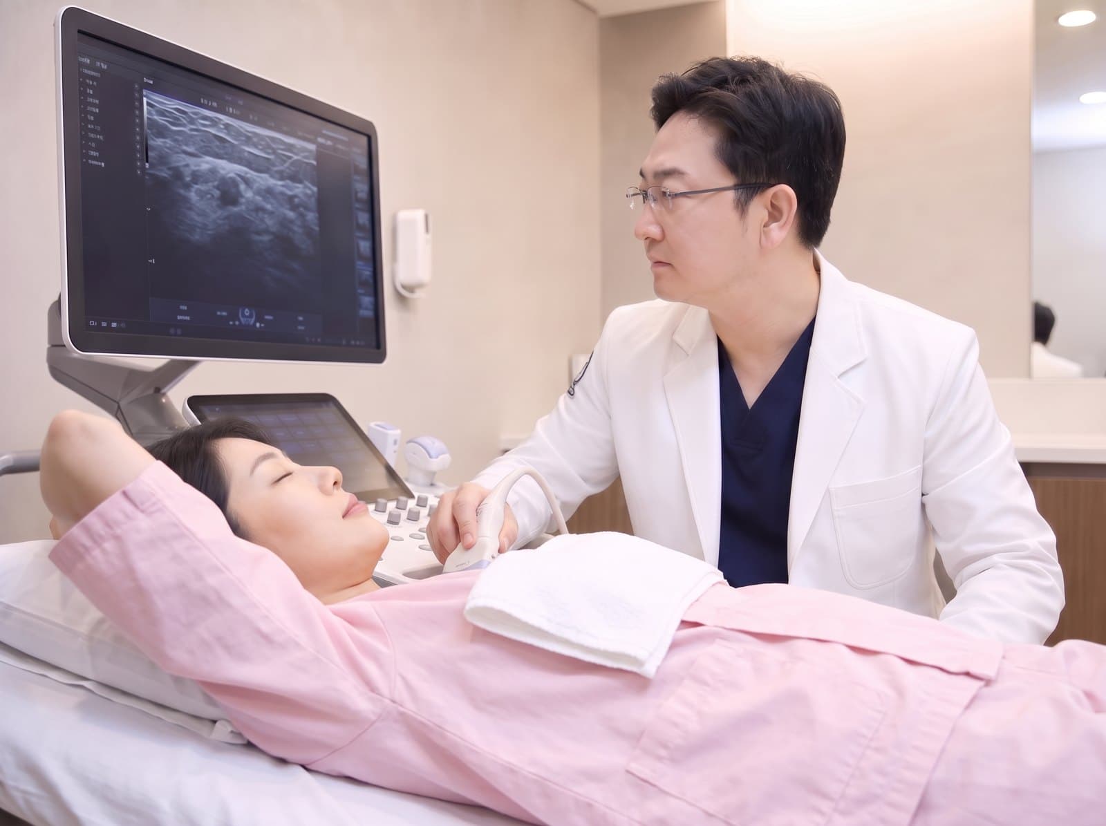 초음파로 유방을 확인하는 정준우 원장